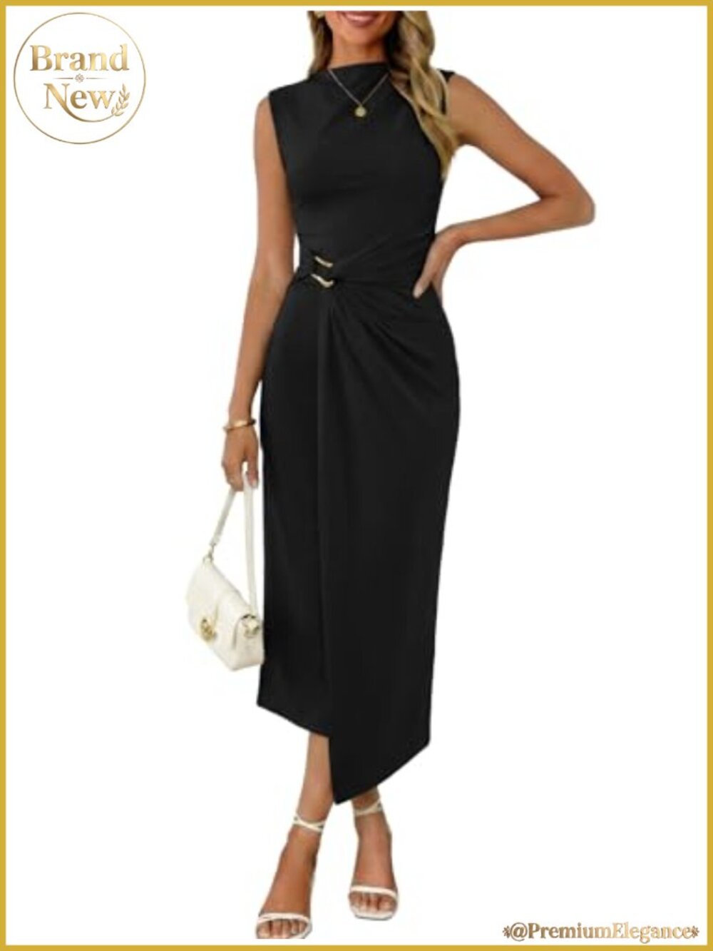 Mock Neck Ribbed Knit Ruched Bodycon Midi Dress Sleeveless Side Slit